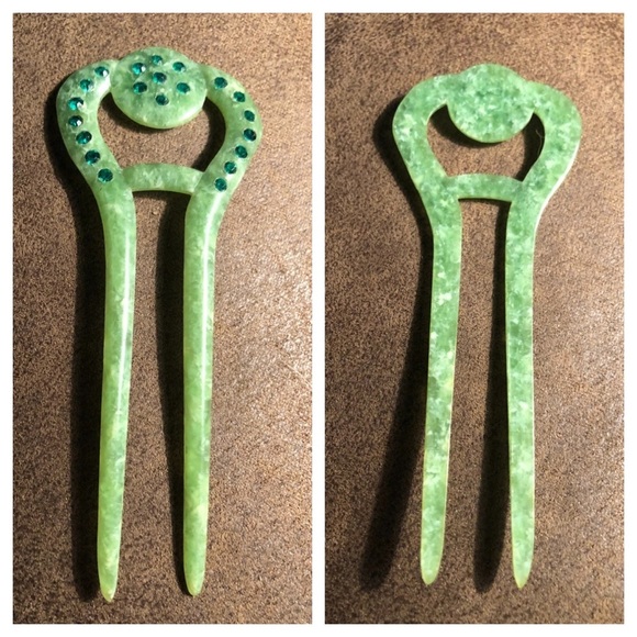 Vintage Art Deco Green Rhinestone Hair Comb main image 2